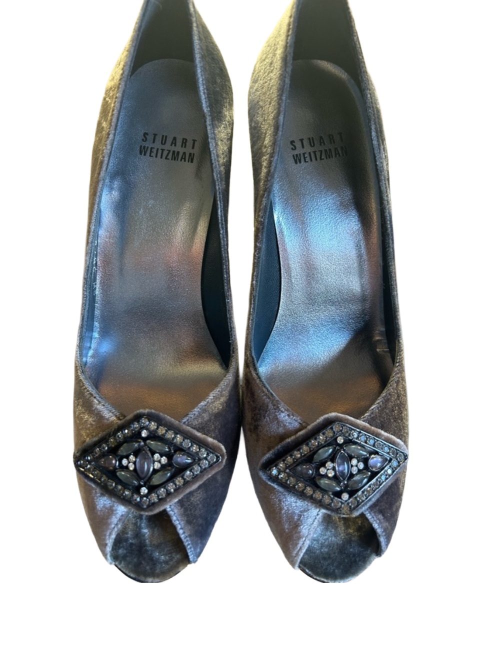 Vintage Stuart Weitzman Velvet Open Peep Toe Crystal 7